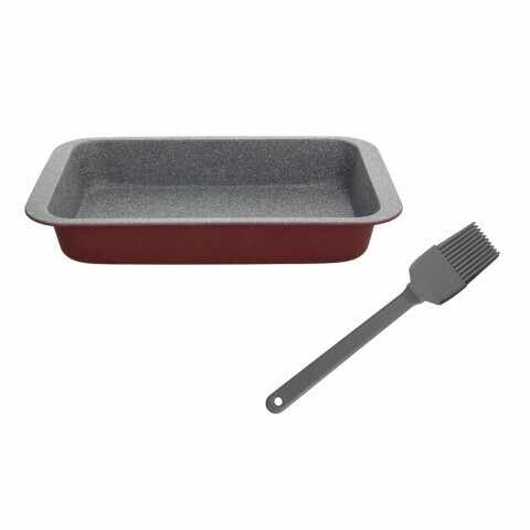 Set tava de copt + spatula Plumcake, Tognana, 23 x 13 cm, otel carbon/silicon, burgund/gri