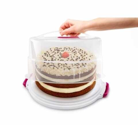 Suport portabil pentru tort Metaltex, plastic, 15 x 36 cm, alb/roz