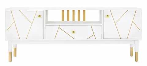 Comoda TV Luxy, Mauro Ferretti, 140x50x55 cm, lemn de pin, alb/auriu