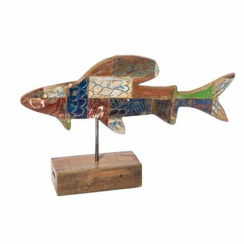 Decoratiune Outdoor Calypso Fish, 51 x 13 x 28 cm, lemn de tec reciclat, multicolor