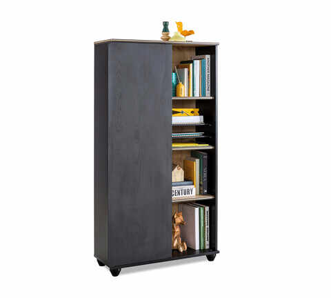 Corp biblioteca, Çilek, Black Bookcase With Storage, 76.5x140x29.5 cm, Multicolor
