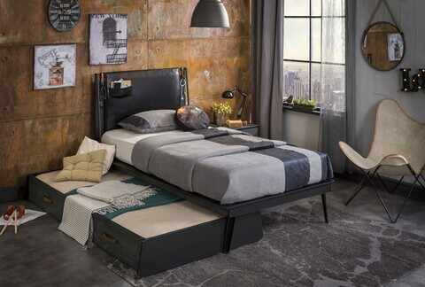Pat extensibil, Çilek, Dark Metal Pull-Out Bed (90X190), 103x24x194 cm, Multicolor