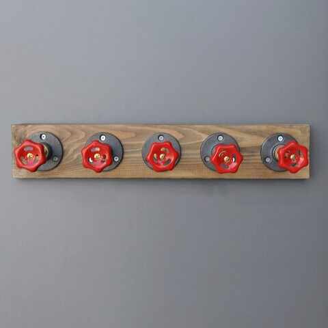 Raft de perete, Evila Originals, BoruRaf085, 50x11x9 cm, Nuc / Negru / Roșu