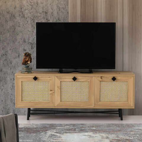 Comoda TV, Kalune Design, Alcazar 140, 140x60x40 cm, Stejar / Negru