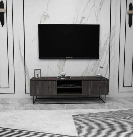 Comoda TV, Kalune Design, Escape 140, 140x50x40 cm, Maro închis/Negru