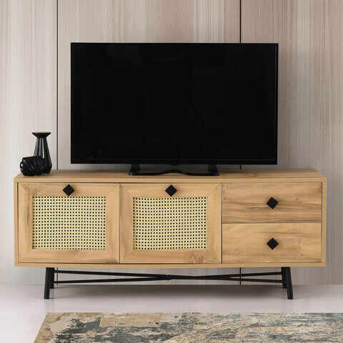 Comoda TV, Kalune Design, Hapsiyas 140, 140x60x40 cm, Stejar / Negru