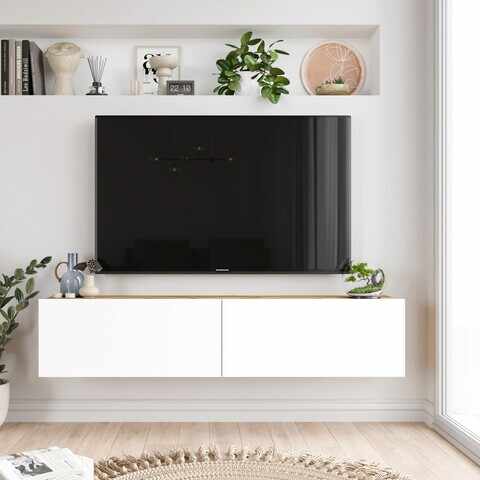 Comoda TV, Locelso, FR10-AW, 140x29.1x31.6 cm, Pin Atlantic / Alb