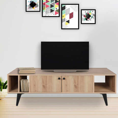 Comoda TV, Mod Design, Sidney, 150x40x50 cm, Stejar / Negru