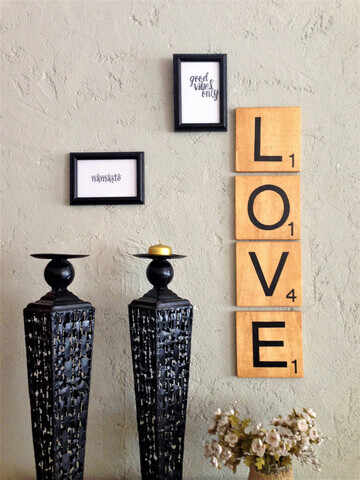 Decoratiune de perete, Scrabble Love , Placaj , Maro
