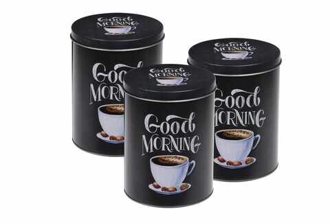 Set 3 recipiente pentru cafea Good morning, 10.5x14 cm, aluminiu, negru