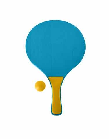 Set ping pong pentru plaja, 3 piese, lemn, galben/albastru