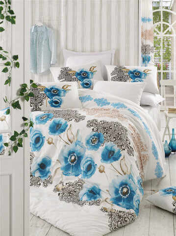 Lenjerie de pat pentru o persoana, Merve - Turquoise, Pearl Home, Bumbac Ranforce