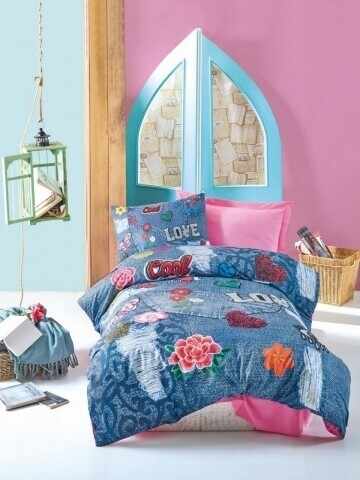 Lenjerie de pat pentru o persoana Kelly, Cotton Box, 3 piese, 160 x 240 cm, 100% bumbac ranforce, multicolora