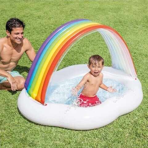 Piscina gonflabila pentru copii Rainbow, Intex, 142x119x84 cm, 82 L, PVC, multicolor