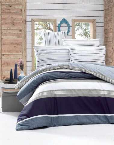 Lenjerie de pat pentru o persoana Single XL (DE), Savoy - Blue, Victoria, Bumbac Ranforce
