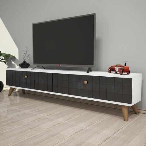 Comoda TV Alberi, Puqa Design, 160x25x35 cm, alb/antracit