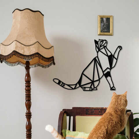 Decoratiune de perete, Cat Metal Decor, Metal, Dimensiune: 22 x 6 x 35 cm, Negru