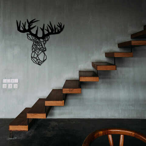 Decoratiune de perete, Deer Metal Decor, Metal, Dimensiune: 35 x 56 cm, Negru