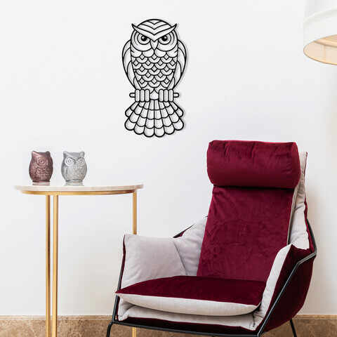 Decoratiune de perete, Owl2 Metal Decor, Metal, Dimensiune: 32 x 36 cm, Negru