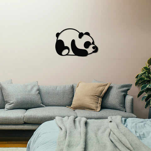 Decoratiune de perete, Panda Metal Decor, Metal, Dimensiune: 50 x 29 cm, Negru