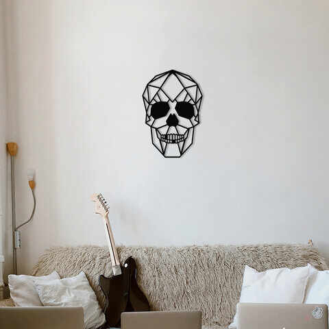 Decoratiune de perete, Skull Metal Decor, Metal, Dimensiune: 34,5 x 68 cm, Negru