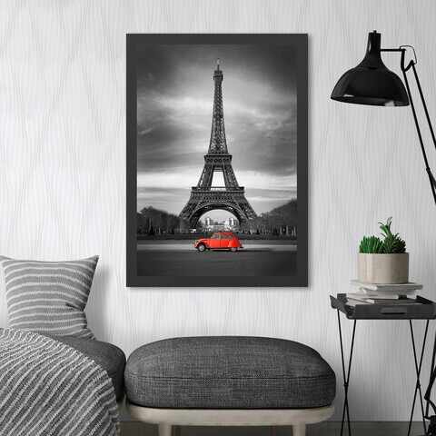 Tablou decorativ, Eiffel Tower (55 x 75), MDF , Polistiren, Negru/Roșu