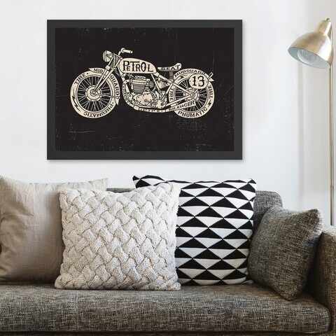 Tablou decorativ, Motorcycle (40 x 55), MDF , Polistiren, Negru / Crem