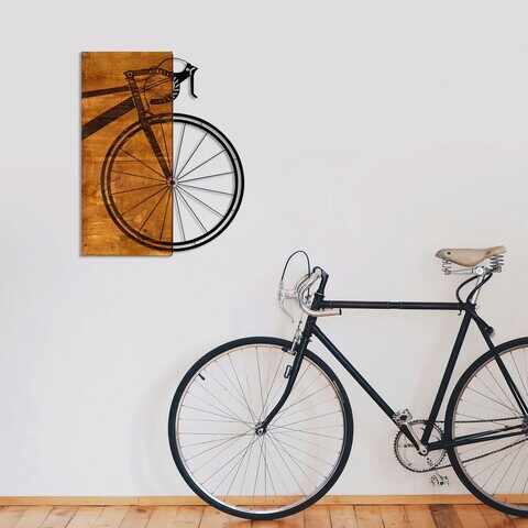 Decoratiune de perete, Bisiklet, 50% lemn/50% metal, Dimensiune: 45 x 58 cm, Nuc / Negru