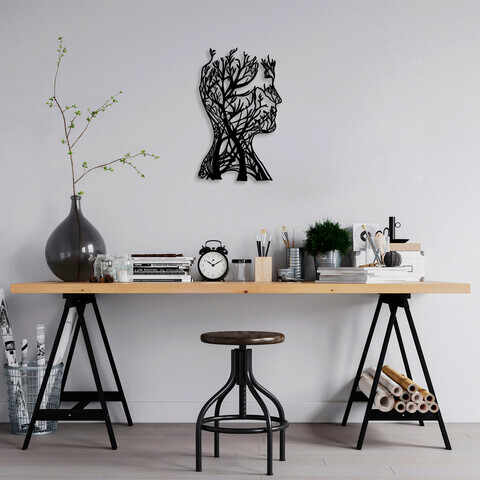 Decoratiune de perete, Tree Man, Metal, Dimensiune: 27 x 43 cm, Negru