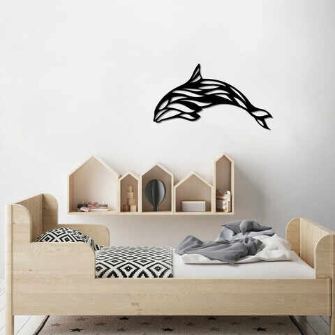 Decoratiune de perete, Dolphin, Metal, Dimensiune: 64 x 35 cm, Negru