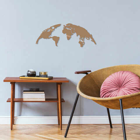 Decoratiune de perete, World Map Medium, Metal, Dimensiune: 120 x 47 cm, Cupru