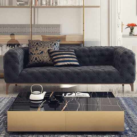 Canapea fixa Fashion, Ndesign, 2 locuri, 198x100x71 cm, lemn, gri