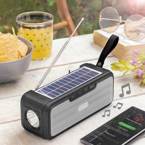 Boxa wireless cu incarcare solara sau USB si lanterna LED Sunker, Innovagoods, radio, 19.3 x 7.6 x 7 cm