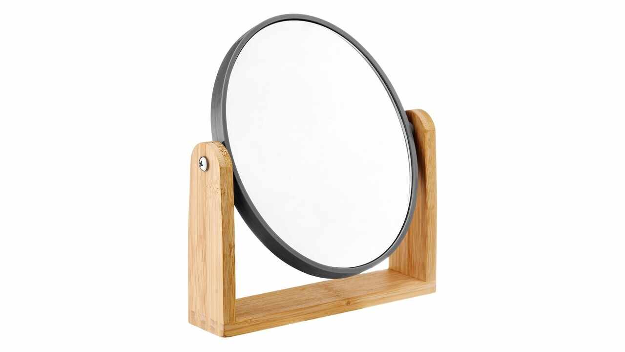 Oglinda cosmetica cu suport din bambus Beauty Round, Jotta, 18x21 cm