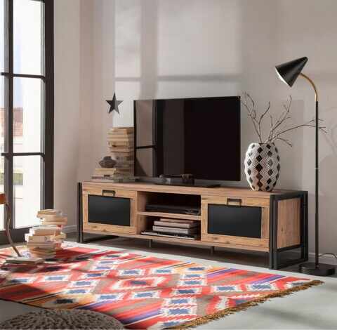 Comoda TV Arcas Norma, Sapphire, 180x45x50 cm, natural/negru