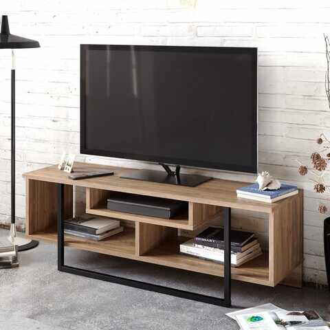 Comoda TV Asal, Zena Home, 119.4x35.2x40.2 cm, maro/negru