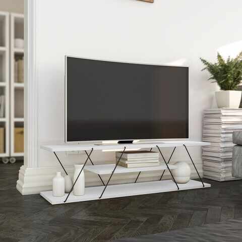 Comoda TV Canaz, Kalune Design, 120x30x33 cm, alb/negru