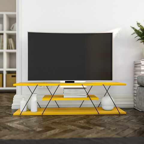 Comoda TV Canaz, Kalune Design, 120x30x33 cm, galben/negru