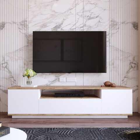 Comoda TV FR7 - AW, Locelso, 180x44.5x44.6 cm, natural/alb