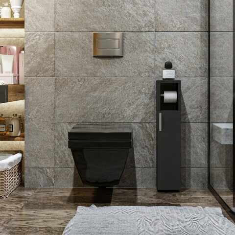 Dulap de baie cu suport hartie igienica Star, Kalune Design, 15x12x65 cm, antracit