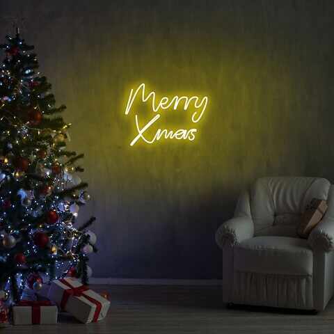 Lampa de perete Merry Christmas Neon Graph, 43x33x2 cm, galben