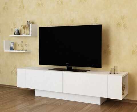 Comoda TV cu 2 rafturi Ekol, Decorotika, 150x31,5x40 cm, alb