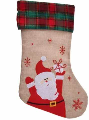 Decoratiune Stocking Santa, 26x43 cm, iuta, multicolor