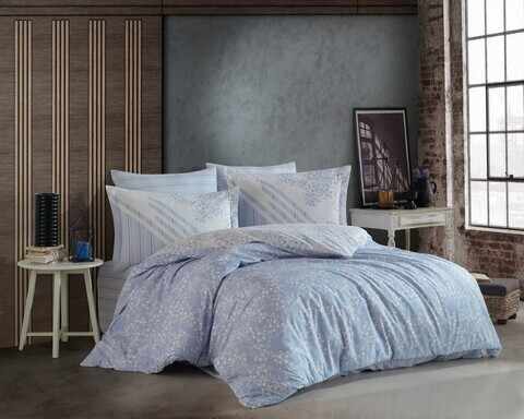 Lenjerie de pat pentru o persoana, 3 piese, 160x220 cm, 100% bumbac poplin, Hobby, Romance, albastru