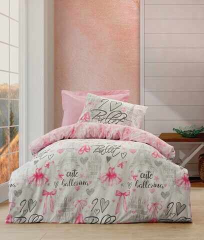Lenjerie de pat pentru o persoana, 3 piese, 160x220 cm, 100% bumbac ranforce, Cotton Box, Ballerina, roz